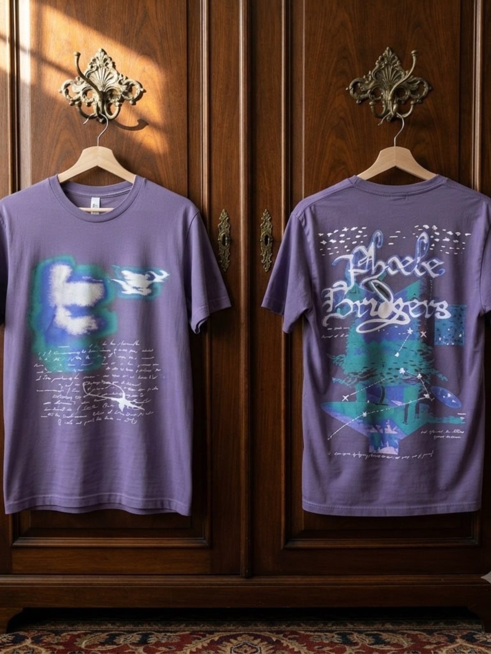 Phoebe Bridgers Men's Short Sleeve Graphic Tee in Purple with Teal Accents